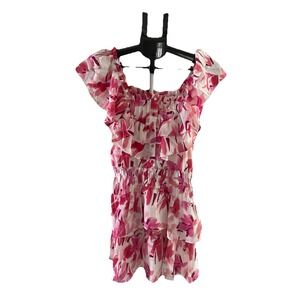 Bibi Tiered Ruffle Neckline Floral Dress Size S Button Stretch Drop Waist NWT